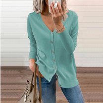 QWZNDZGR Autumn And Winter New Knitted Cardigan Women's Loose Top With Sweater V-Neck Sweater Coat Women's Dress