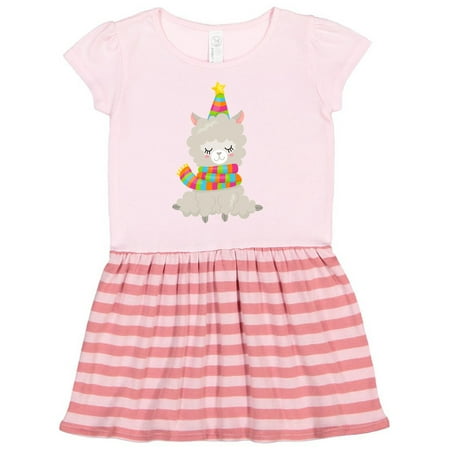 

Inktastic Sleeping Llama with Striped Scarf and Hat Gift Toddler Girl Dress