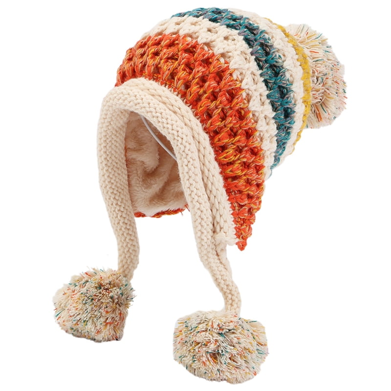 Xinqiao Women Winter Knitted Beanie Skull Fleece Lined Thick Cap Pompon Hat 
