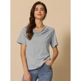 thumbnail image 2 of DARING DIVA Women's Cowl Neck Short Sleeve Casual Stretchy Blouse S Grey, 2 of 6