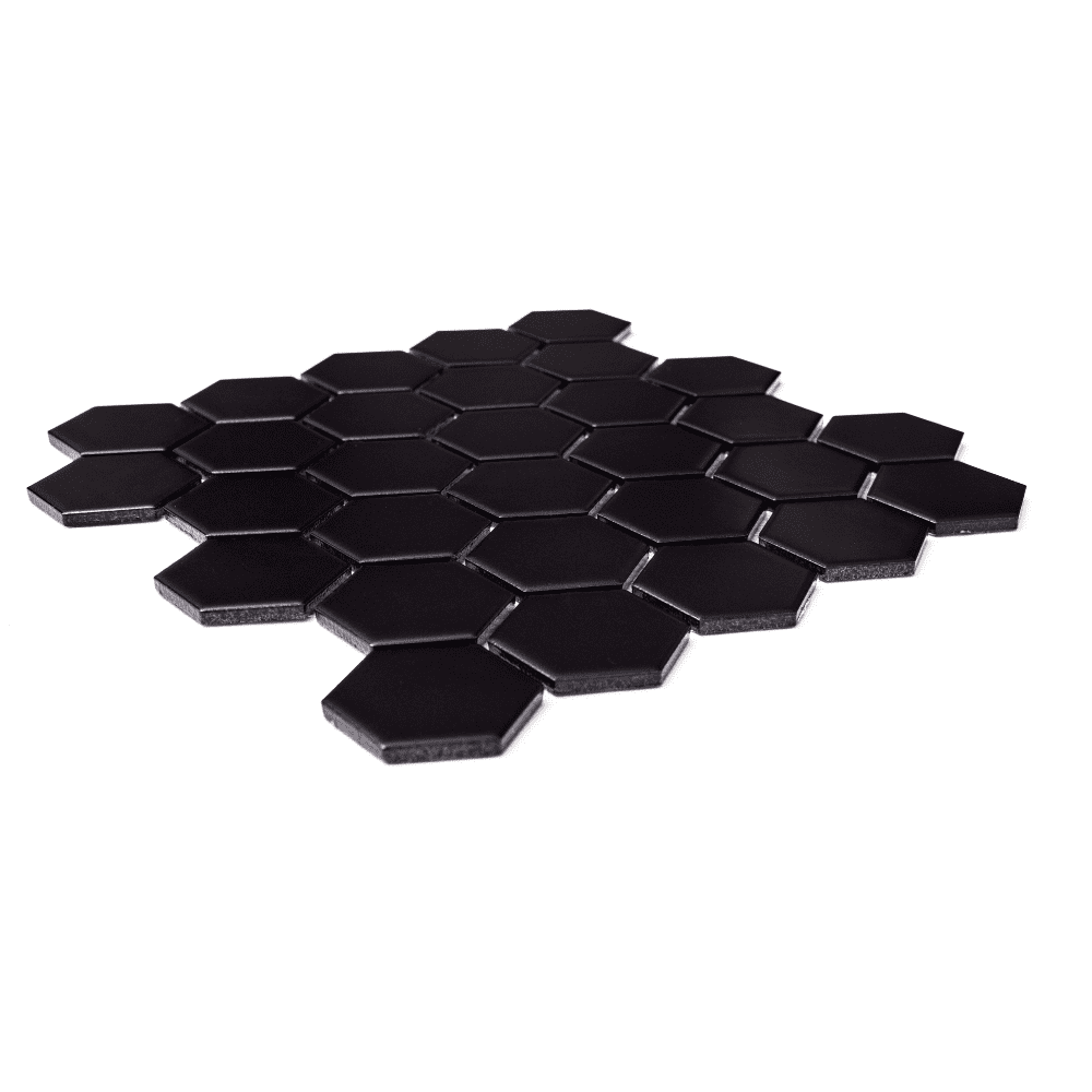 The Tile Life Honeycomb 2" x 2" Black Porcelain Mosaic Floor and Wall Tile, 1 Piece