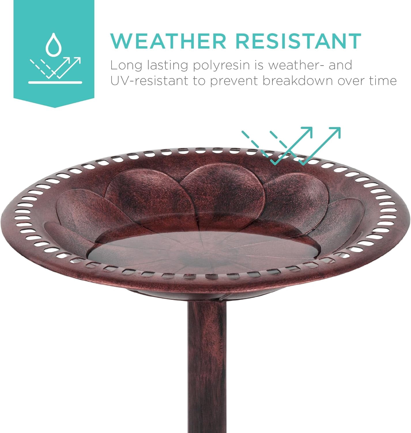 NIUMU  28in Pedestal Bird Bath, Vintage Outdoor Resin Accent Decoration w/Fleur-de-Lis Accents - Cherry Red