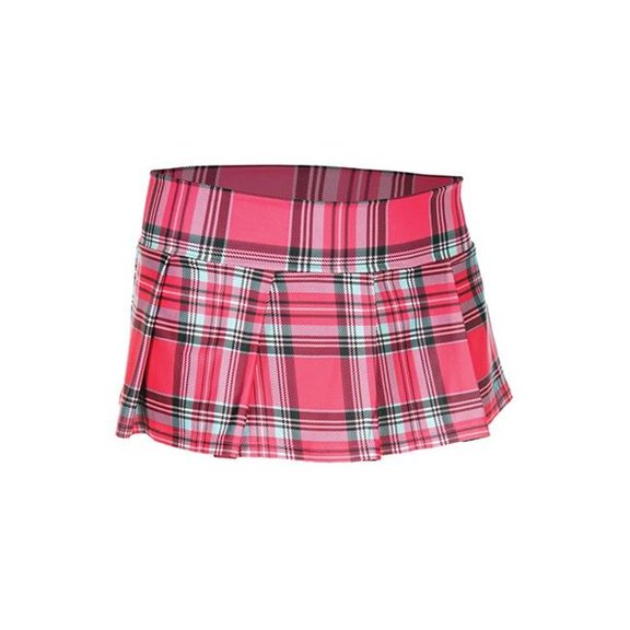 25074-HPINKPLDM-L Plaid Color Pleated Skirt, Hot Pink - Medium & Large