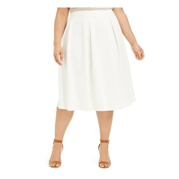 CALVIN KLEIN Womens White Below The Knee Pleated Skirt Plus 18W -  
