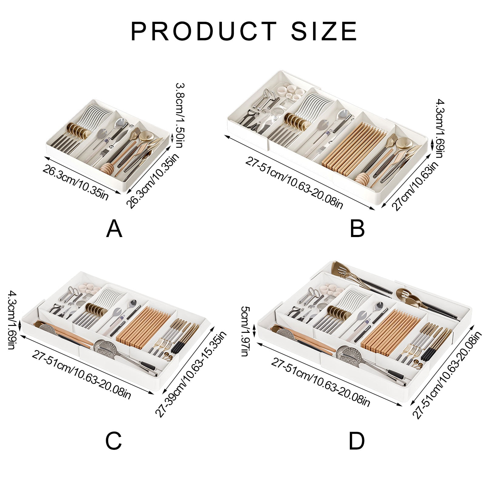Expandable Drawer Organizers for Kitchen Utensils Adjustable Tray with Multiple Compartments for Spoons Forks and Cutter