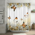 thumbnail image 2 of HVEST Orange Floral Butterfly Shower Curtain, Polyester Fabric Bathroom Decor 60x72 Inches, with 10 Hooks, 2 of 5