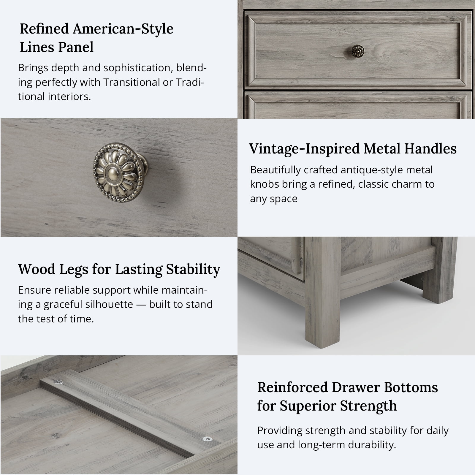 Holliwill 8 Drawers Dresser for Bedroom, Farmhouse Long Dresser Wood Chest of Drawers for Living Room, Entryway, Hallway, Gray