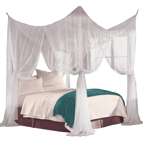 CAILDANL Four Corner Post Decorative Elegant Bed Net Canopy Set, Beige, Full/Queen/King, 86.6x78.7x98.4 Inches