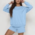 thumbnail image 2 of Women's Oversized Shorts Sets 2 Piece Solid Color Long Sleeve Crewneck Sweatshirt Outfits Casual Fall Trendy Vacation Loose Suits, 2 of 6