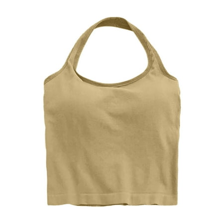 Women s Halter Neck Cropped Tank Top  Sports Bra Design with Push-Up Pad  Yoga Fitness Vest Style Size One Size