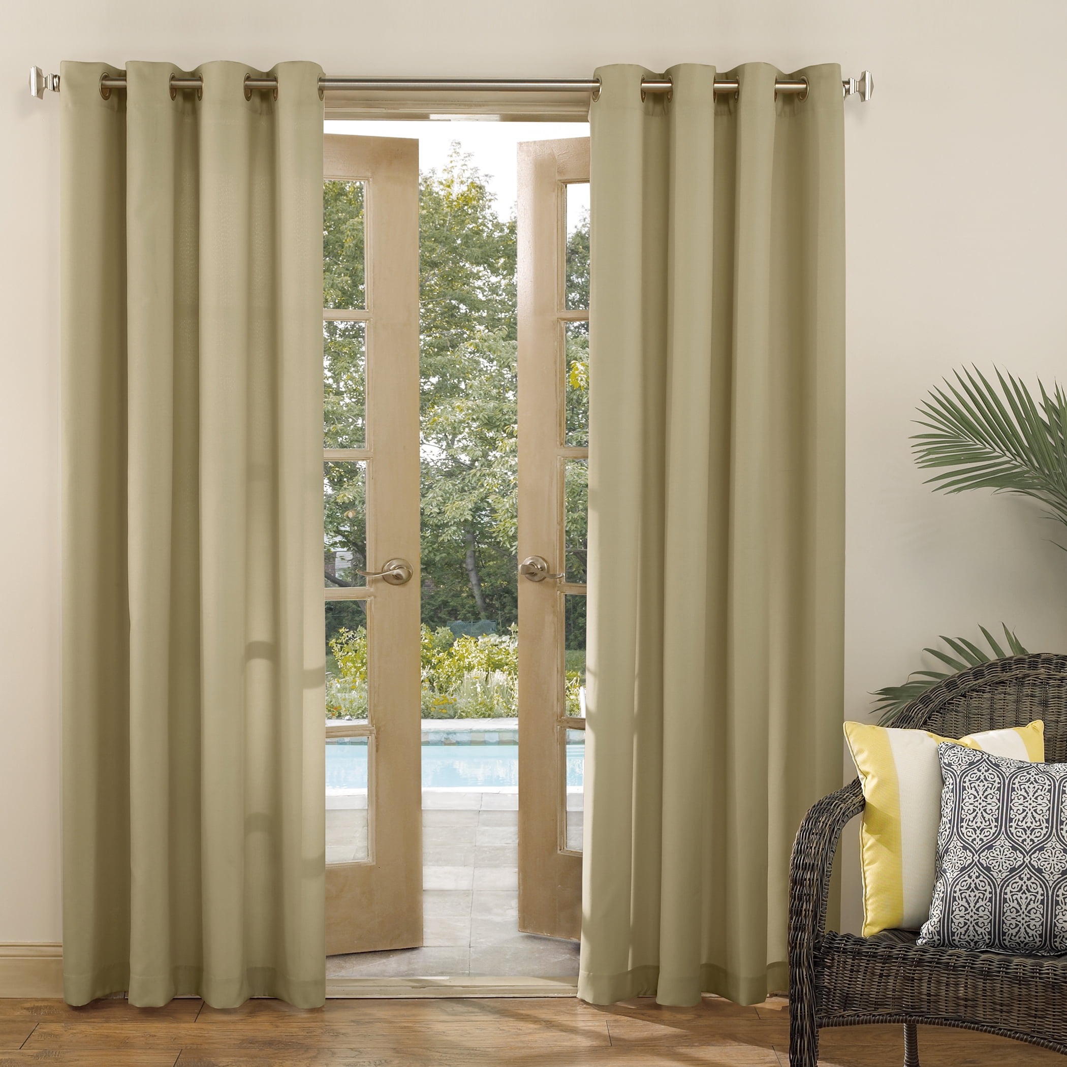 Sun Zero Sailor Indoor/Outdoor UV Protectant Room Darkening Grommet Curtain Panel, 54"x84", Khaki