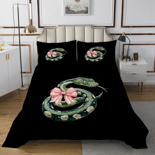 Erosebridal Jungle Snake Coverlet Set Twin, Princess Bow-tie Bedding Set, Animal Room Decor 2pcs