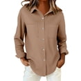 thumbnail image 3 of Casual Shirts for Women Long Sleeve Button Down Blouses Fall 2026 Solid Color Trendy Tops Womens Button Down Shirts Long Sleeve Cotton Gauze Tops Casual Collared Blouses Loose Fit, 3 of 7
