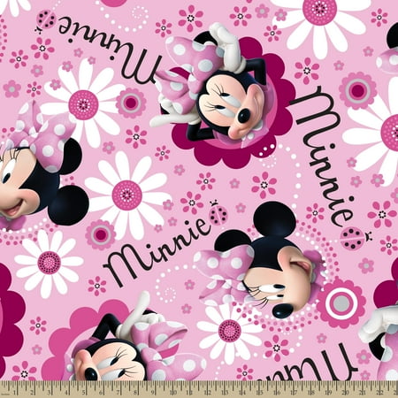 Disney Yard Art - Disney Minnie Face And Flower Toss Fleece Fabric by the Yard