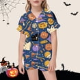thumbnail image 2 of SJLDQY Halloween Girls Pajama Sets Button Down Short Sleeve Shirts Shorts 2 Piece Pj Sets Hallowmas Printed Sleepwear Breathable Soft Loungewear Sets for Girls, 2 of 4