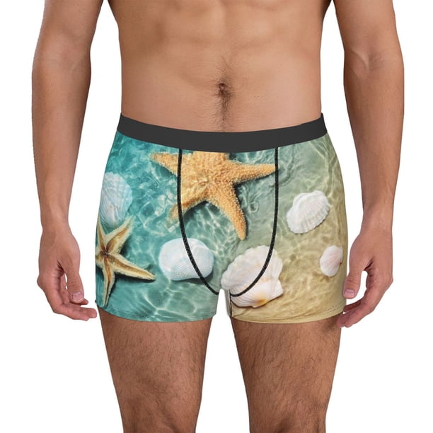 Balery Starfish And Seashell On The Summer Beach Calzoncillos bóxer para hombre, ropa interior de algodón suave y transpirable con cinturilla de nailon-Medium