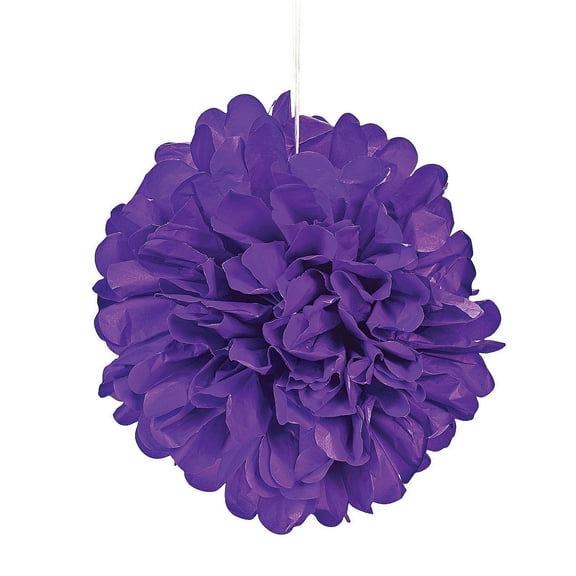 Purple Tissue Pom Pom Decor W/Grommet - Party Decor - 6 Pieces