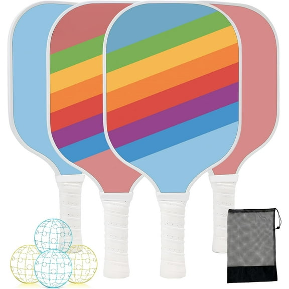 Pickleball Paddles Set of 4, Lightweight and Durable Pickleball Set Pickle Ball Rackets Premium Wooden with 4 Balls