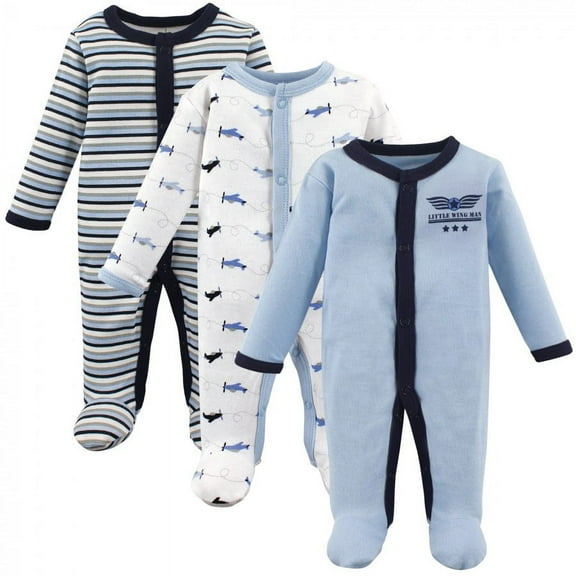 Luvable Friends Baby Boy Cotton Preemie Snap Sleep and Play 3pk, Airplane, Preemie