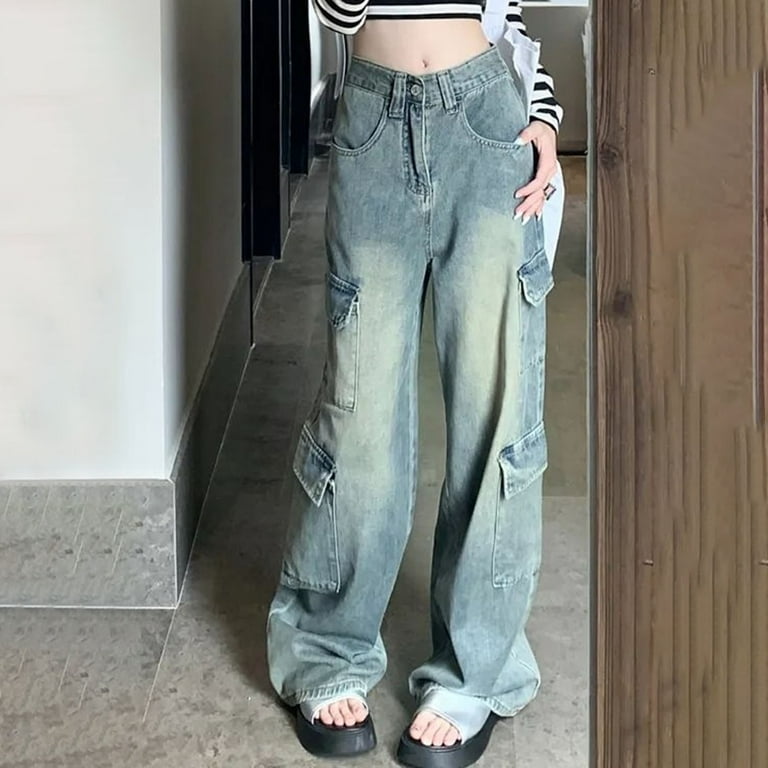 Yuzhih Cargo Jeans for Women High Waist Baggy Cargo Pants Yuzhih Cargo Jeans for Women High Waist Baggy Cargo Pants