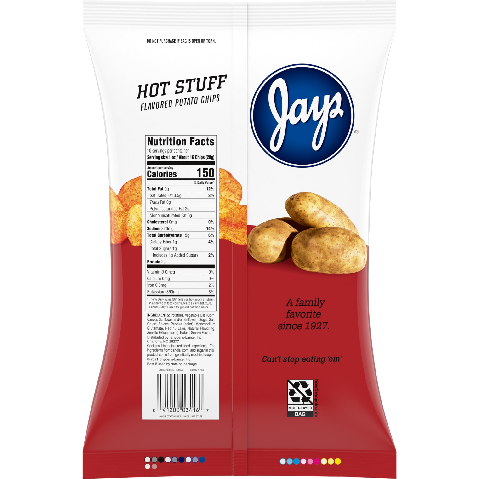 (5 pack) Jays Potato Chips, Hot Stuff, 10 oz Bag