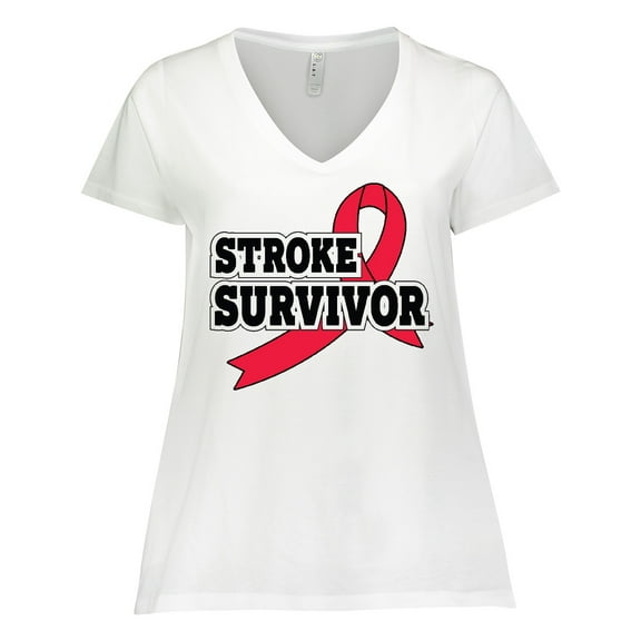 Inktastic Stroke Survivor with Red Ribbon Women's Plus Size V-Neck T-Shirt