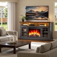 thumbnail image 3 of PAPROOS Fireplace TV Stand with LED Lights for 65" TVs, Electric Entertainment Center with 23'' Fireplace, for 400 Sqt Heating Area, Brown Tabletop&Black Cabinet, 3 of 10