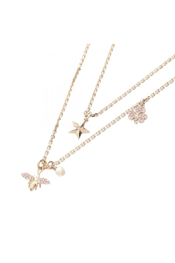 Pre-Owned Christian Dior Dior CD Logo Bee Necklace Jewelry GP (Gold Plated) Faux Pearl...