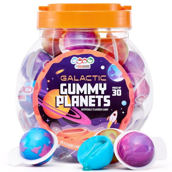 30 Count Planet Gummies, Blueberry Jelly Filled Space Candy, 19 oz, by 4YoreElves