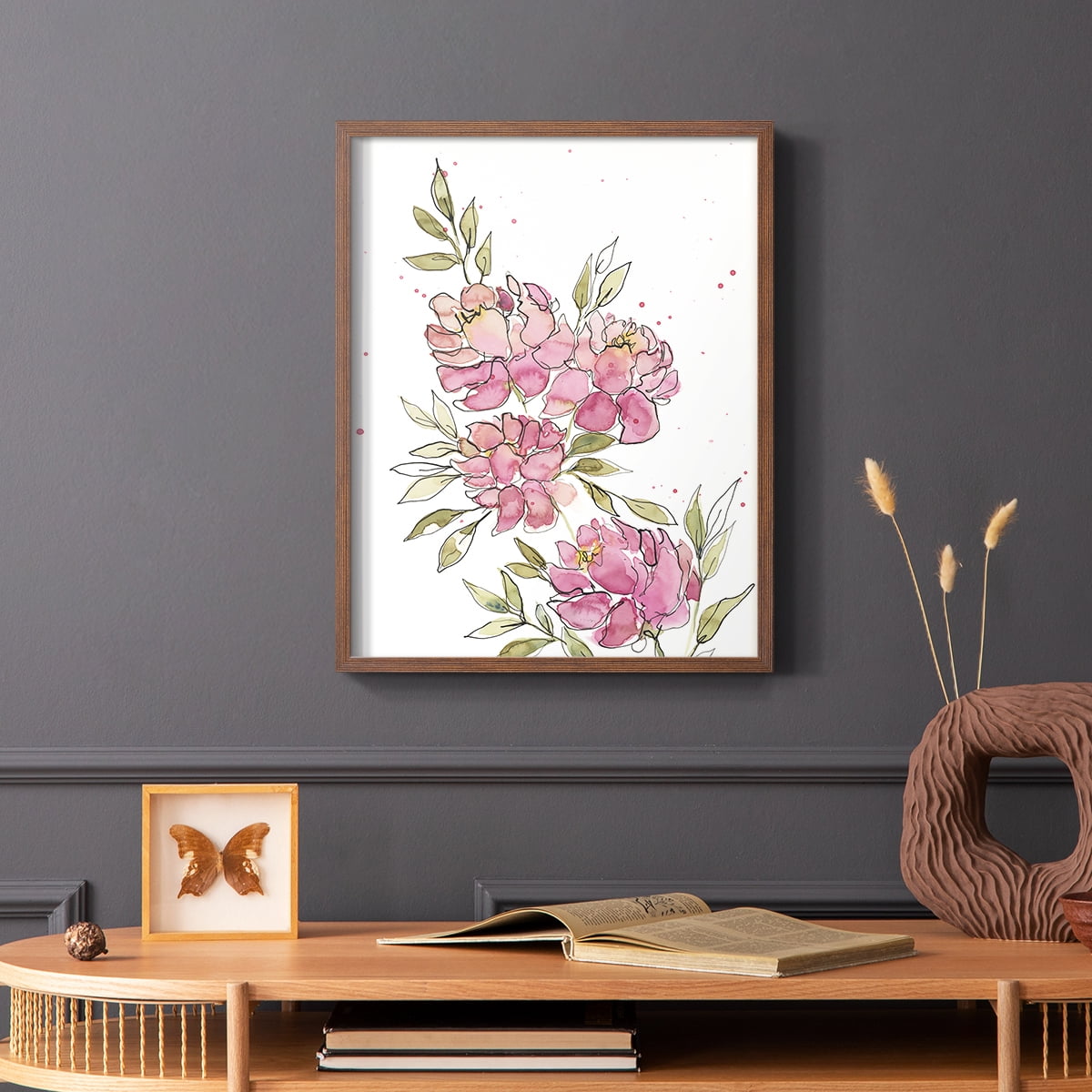 Watercolor Blooms I Framed Print in Brown Solid Wood 8 x 10 Framed Print