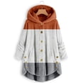 thumbnail image 2 of UAMVSH Fuzzy Sherpa Hoodie Jackets for Women Color Block Warm Winter Plush Fleece Long Sleeve Button down Hooded Sweatshirts(XX-Large,Brown), 2 of 5
