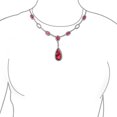thumbnail image 3 of Red Simulated Ruby Oval AAA CZ Pear Shape Fashion Statement Large Teardrop Y Necklace For Women For Prom Silver Plated, 3 of 5