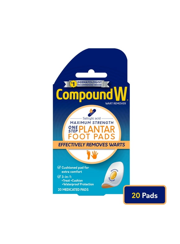 Compound W Maximum Strength One Step Plantar Wart Remover Foot Pads, Salicylic Acid, 20 Count