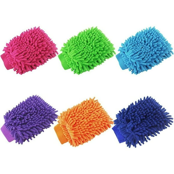 6 Pack Wash Mitt Chenille Microfiber Gloves Car Cleaning Kit for Household Cleaning