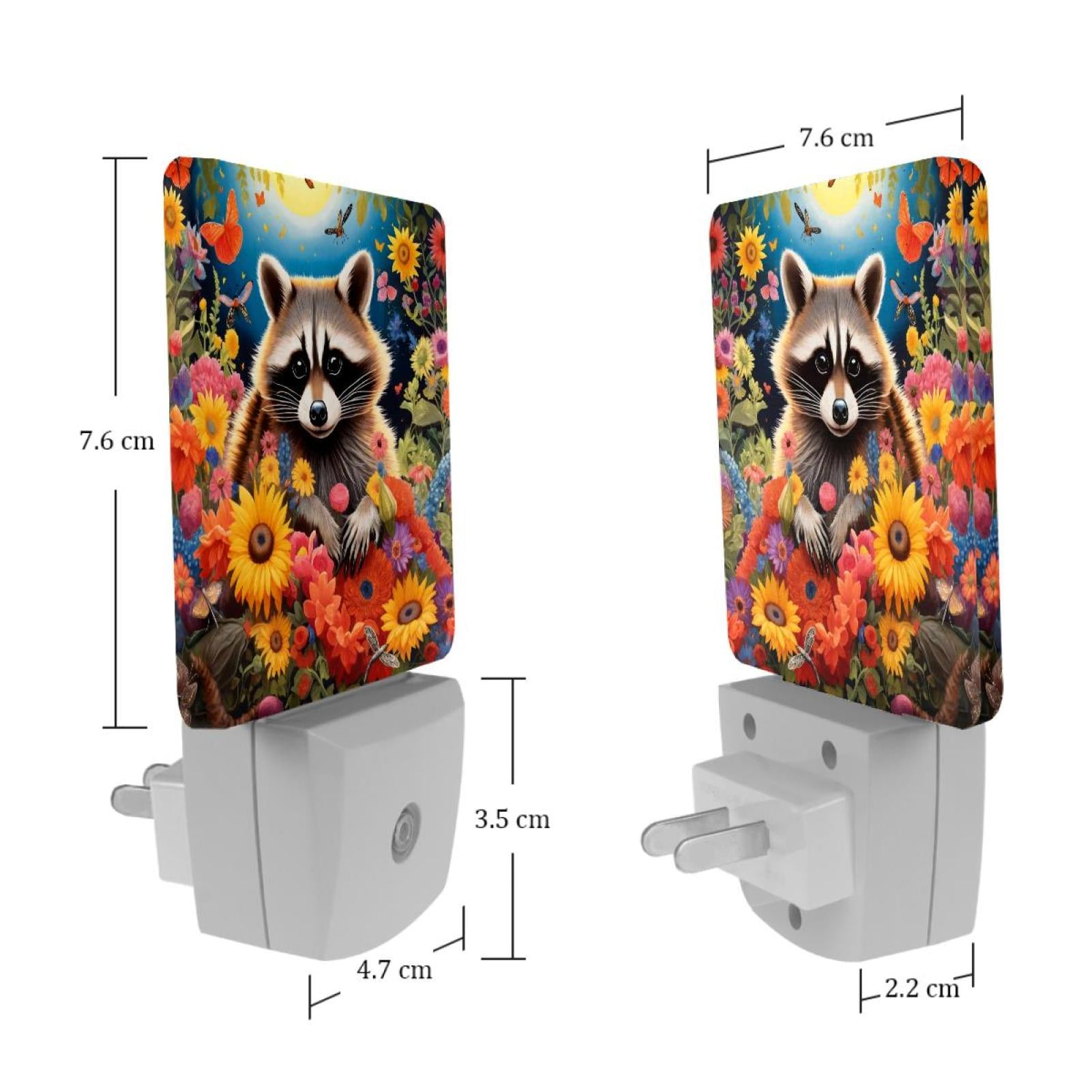 PhooArto Night Flowers Raccoon Plug in LED Night Light Auto Sensor Dusk to Dawn Decorative Night for Bedroom, Bathroom, Kitchen, Hallway, Stairs, Baby's Room, Energy Saving