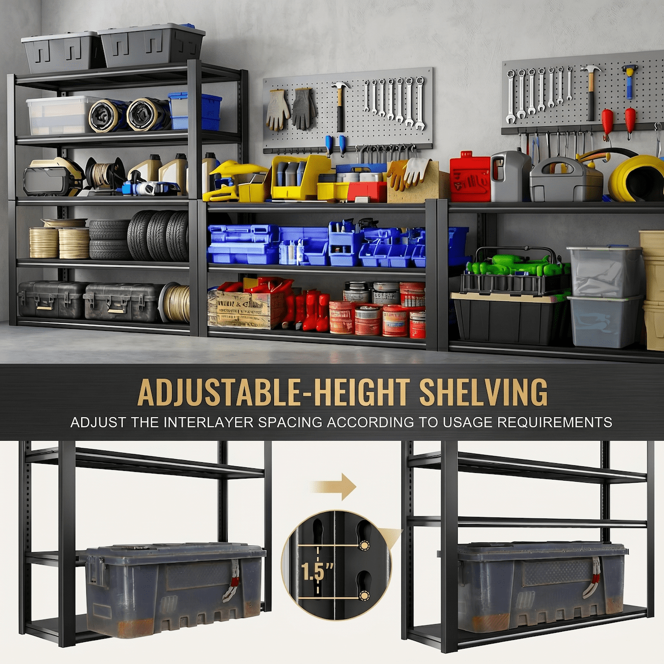 Xiweot Heavy Duty Garage Shelving Unit 3050 LBS Metal Storage Shelves 24"D x 55"W x 84"H, 5-Tier Adjustable Industrial Shelving Rack, Large Garage Storage Shelves for Basement Warehouse Workshop