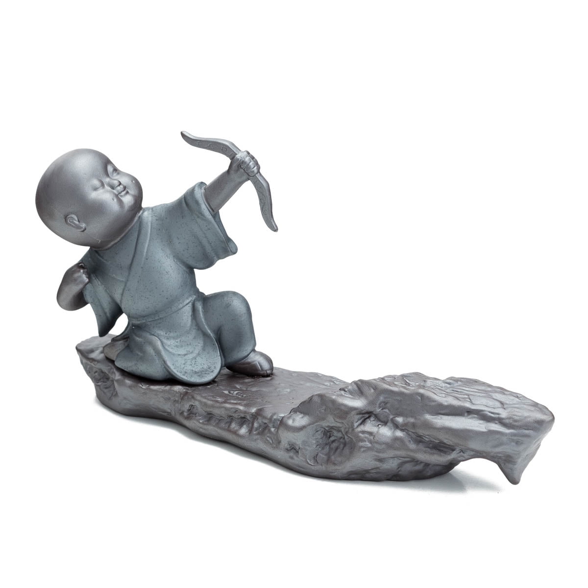 TJ Global Ceramic Monk with Bow and Arrow Incense Burner for Incense Stick and Cone Holder, Ash Catcher Tray