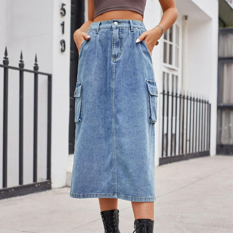 【BAON】Kansoy Denim Long Skirt Elastic Casual Apparel: JNGSA Women's Long A-Line Denim