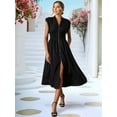 thumbnail image 4 of Womens Summer Casual Dress V Neck Cap Sleeve Zipper Front Flowy Midi Dress with Pockets black L, 4 of 8