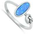 thumbnail image 4 of CHOOSE YOUR COLOR Oval Blue Simulated Opal Knot Ring .925 Sterling Silver Band CZ Female Size 4, 4 of 4