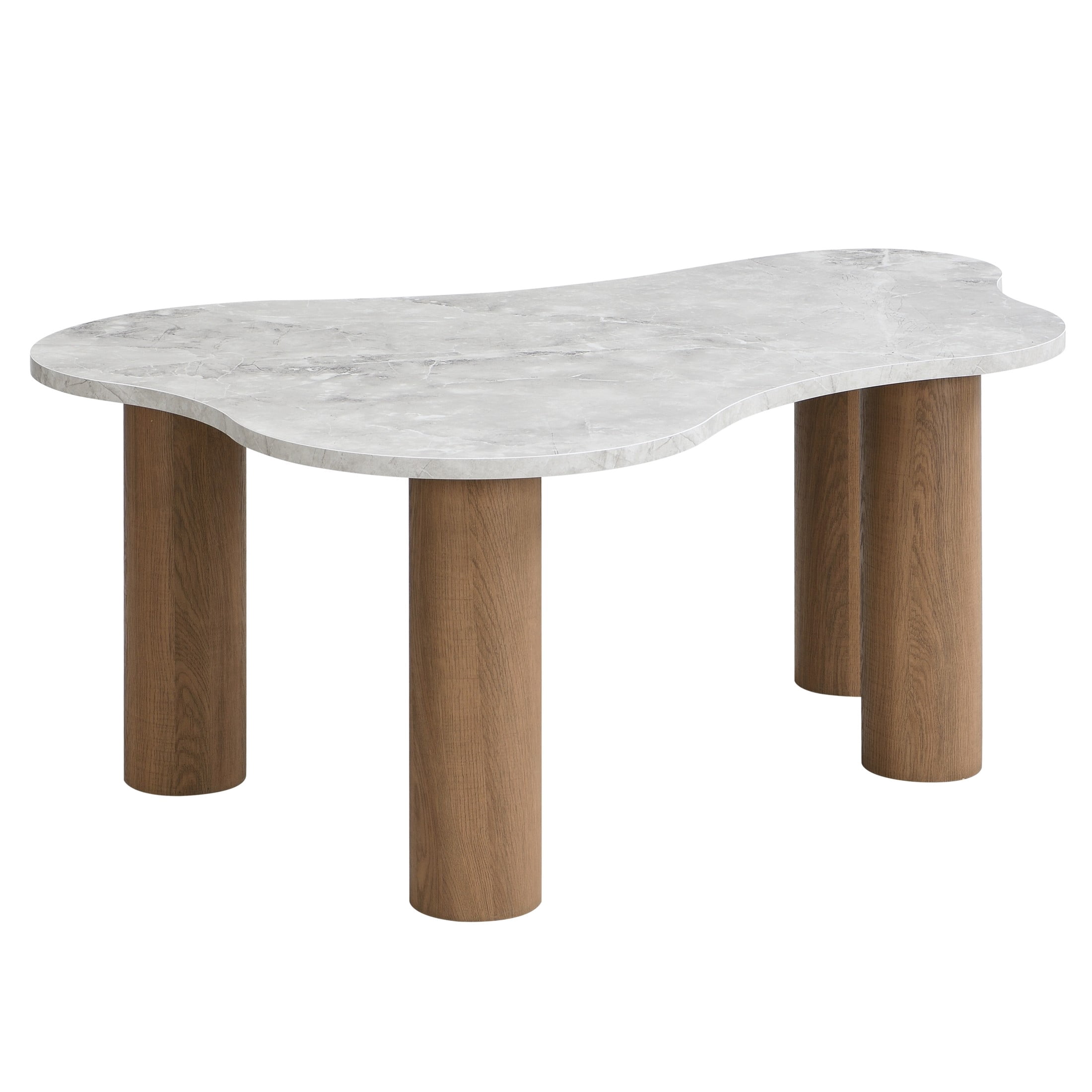Christopher Knight Home Organic Shape Coffee Table with Marble-Look Top and Cylindrical Base