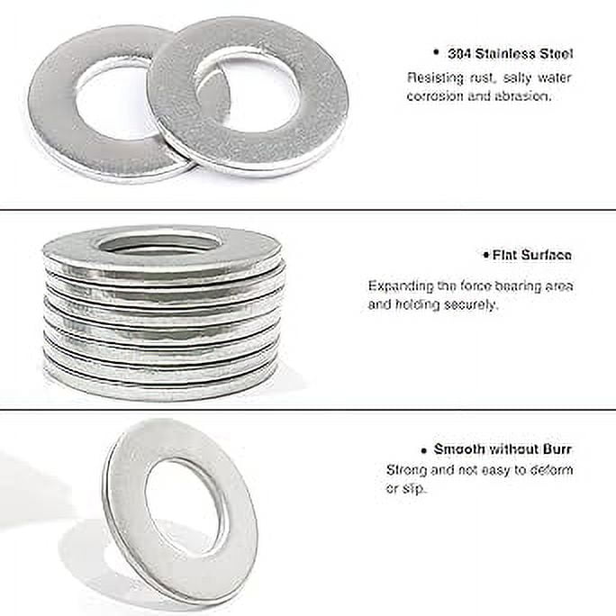 FASTENER TREE M4 Flat Washer 304 Stainless Steel SAE Washer for Screws Bolts 100PCS
