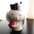 thumbnail image 3 of WONIU Ceramic Pencil Holder Bunny Cute Pen Cup Animal Rabbit Stationery Container for Desk, White, 3 of 5