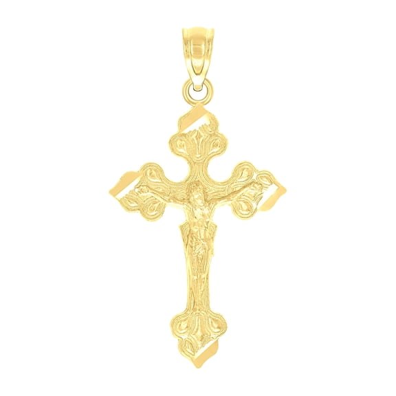 10k 10kt Yellow Gold Diamond-cut Unisex Cross Crucifix Religious Charm Pendant Pendant Necklace for Men Women