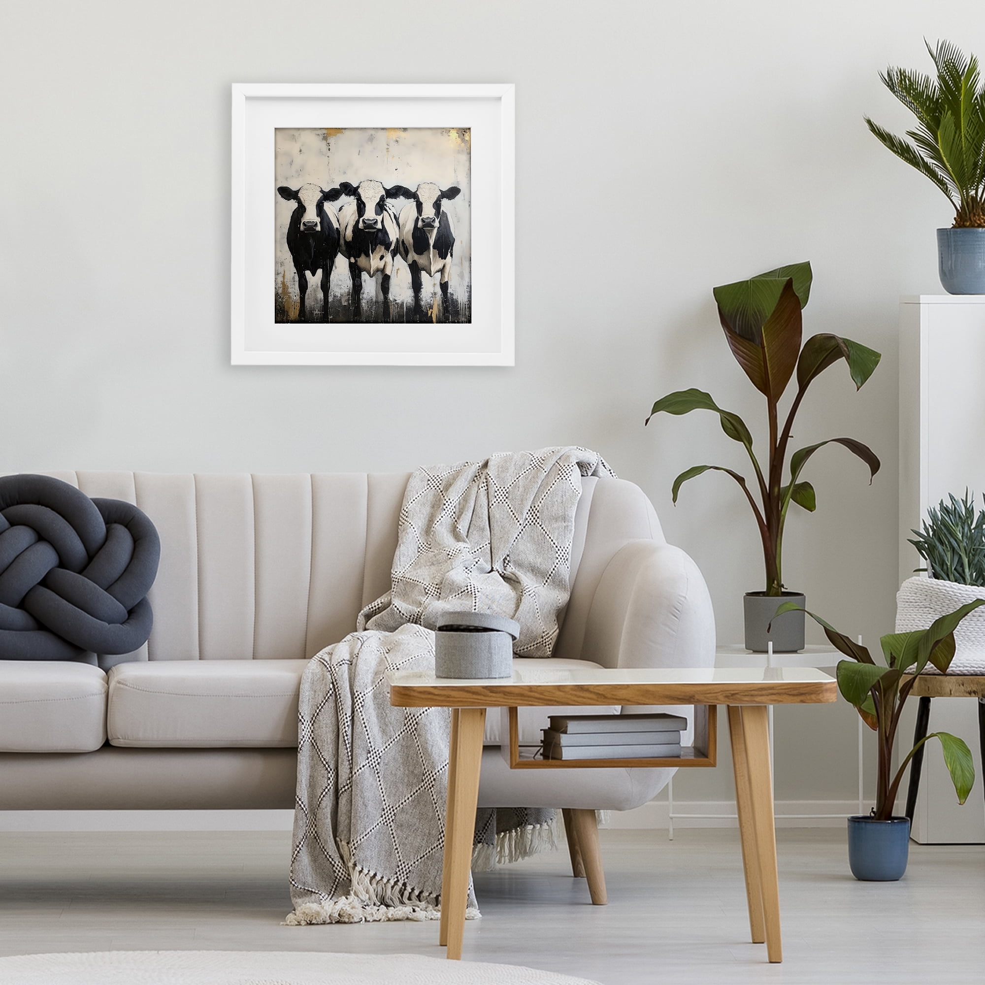 Stupell Industries Three Spotted Cows White Framed Print Under Glass, design by Creative Studio