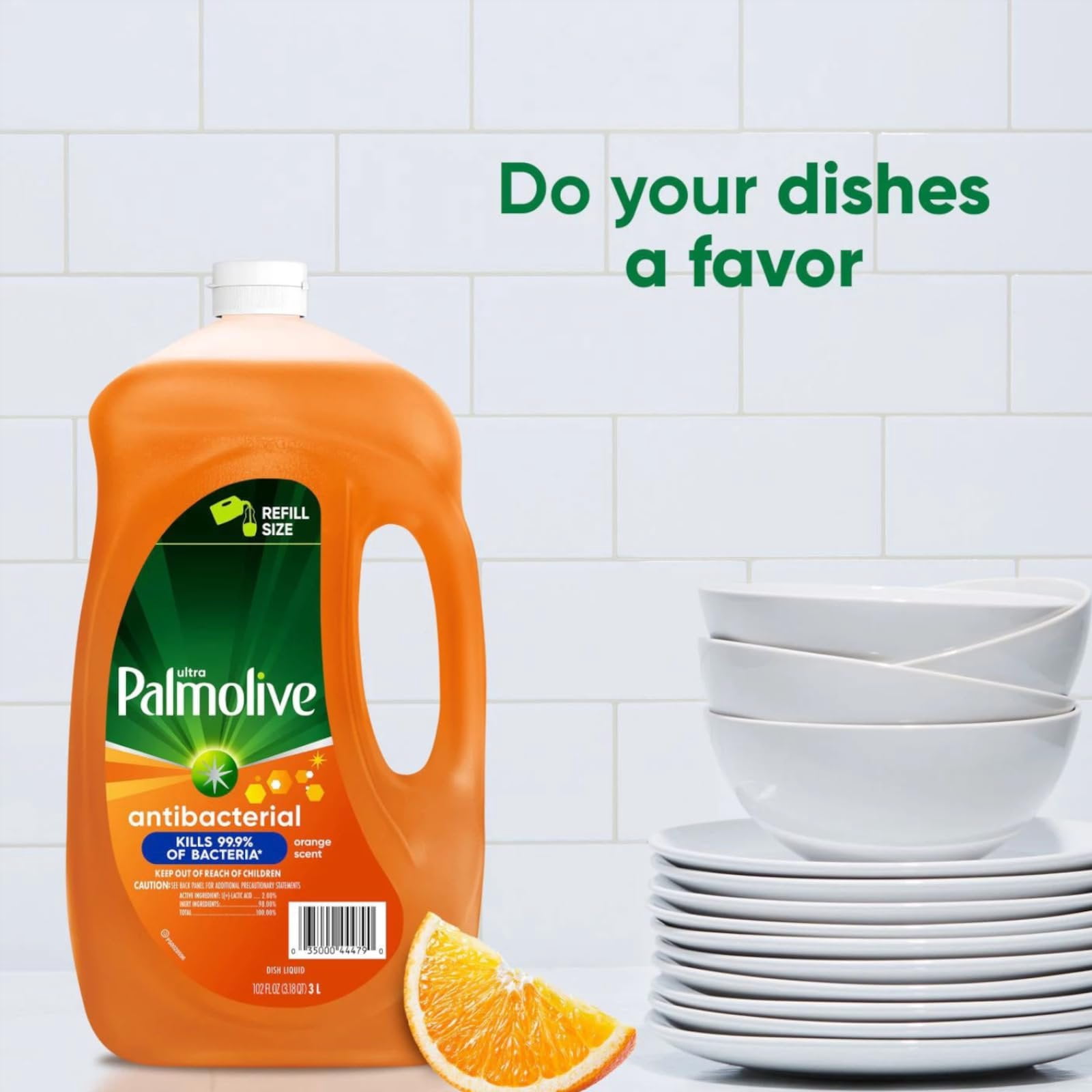 Ultra Palmolive Antibacterial Dishwashing Liquid Dish Soap Refill 102 Fl. Oz. Kills 99.9% of Bacteria, bundled with Heavy Duty Scotch Brite Sponge