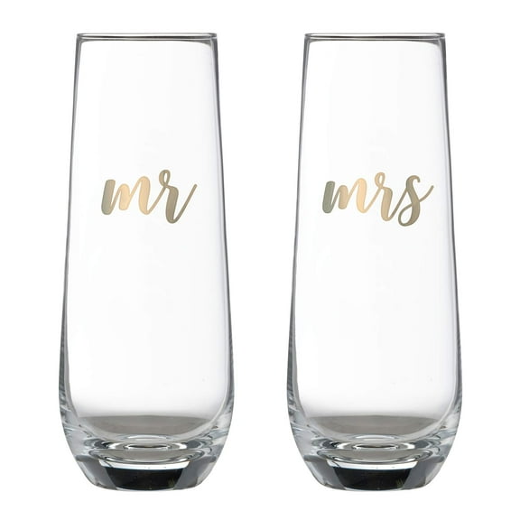 Lillian Rose Mr & Mrs Champagne Glass Set, 2 Count (Pack of 1), Clear