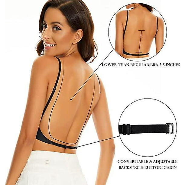 Low Back Bras For Women - Seamless Wire Free Bralette Backless BrasL Black