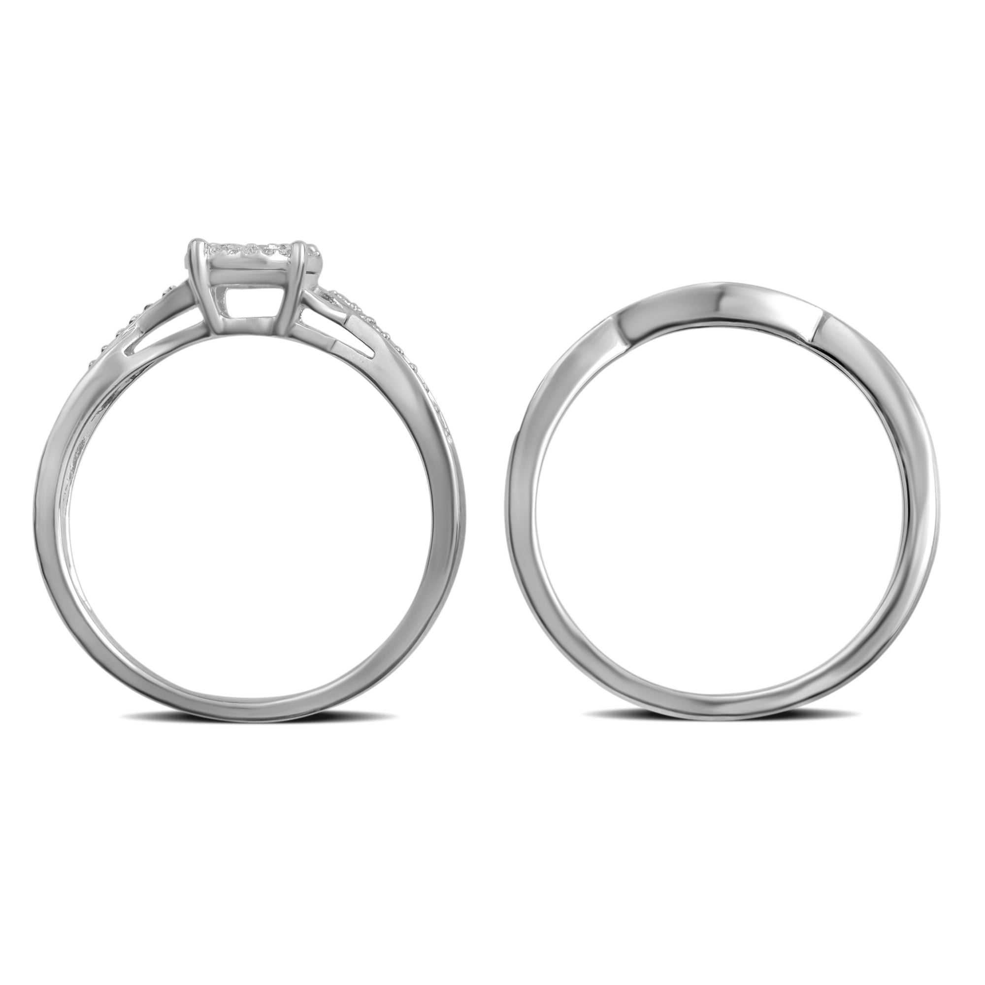 1/5 Carat T.W Diamond Miracle Plate Sterling Silver Twist Bridal Set