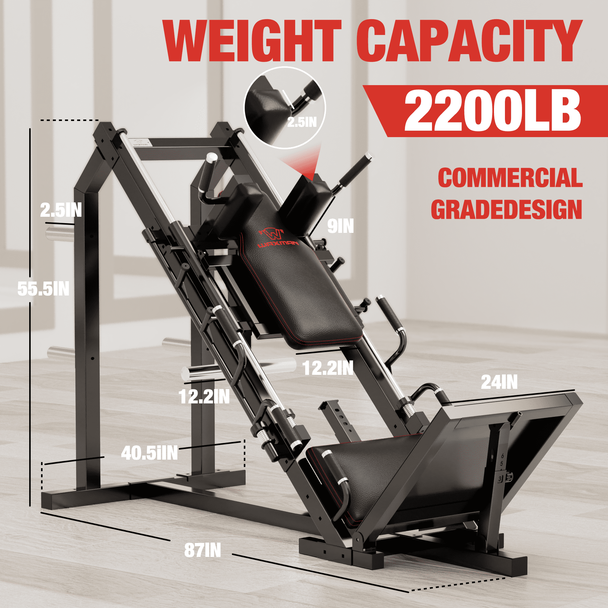 Waxman Professional Leg Press Hack Squat Machine: Adjustable & Specialty Equipment for Full Lower Body Workout at Home Gym with Linear Bearing & Weight Storage Posts--NO Weight Plates